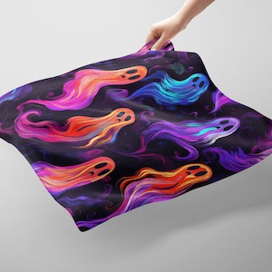 Rainbow Ghost Halloween Bandana – Colorful Spooky Head Scarf, Psychedelic Ghost Pattern, Witchy Goth Accessory