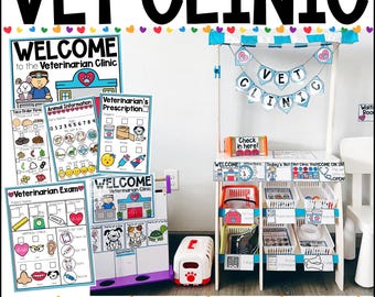Vet Clinic Dramatic Play Printables Center, Veterinarian Pretend Play Posters, Cards, Games and Hands On Printables for Home or Classroom