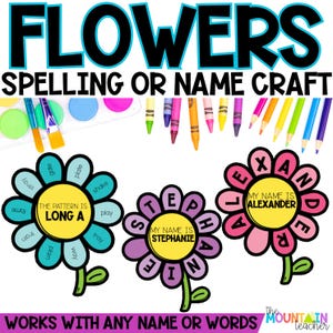 Spring Flower Name Craft Kit for Kids, Name Writing Template for Toddlers, Editable Spelling Craft, & Homeschool Elementary Phonics Activity