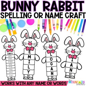 Easter Bunny Name Craft Kit for Kids, Name Writing Template for Toddlers, Editable Spelling Craft, or Homeschool Elementary Phonics Activity