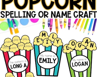 Popcorn Name Spelling Craft: Editable Phonics Activity (Digital Download)