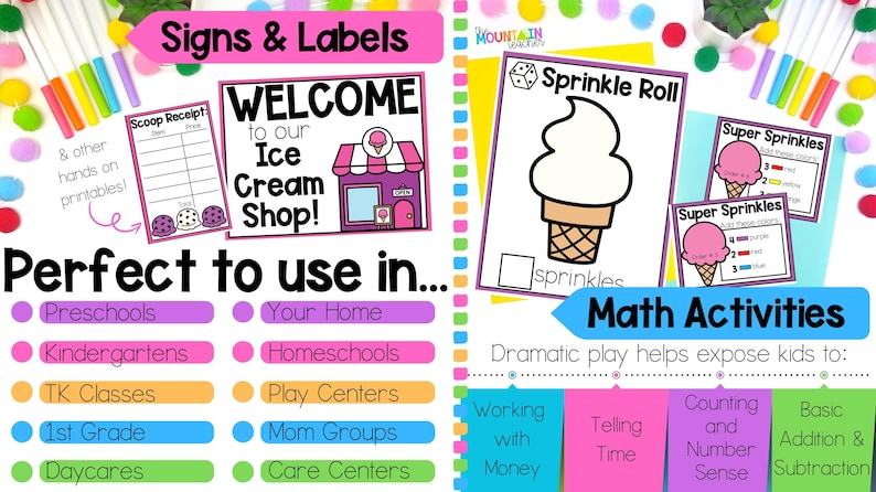 Ice Cream Shop Dramatic Play Bundle - Printables, Preschool & Toddler Activities for Homeschool Moms and Kindergarten Classrooms