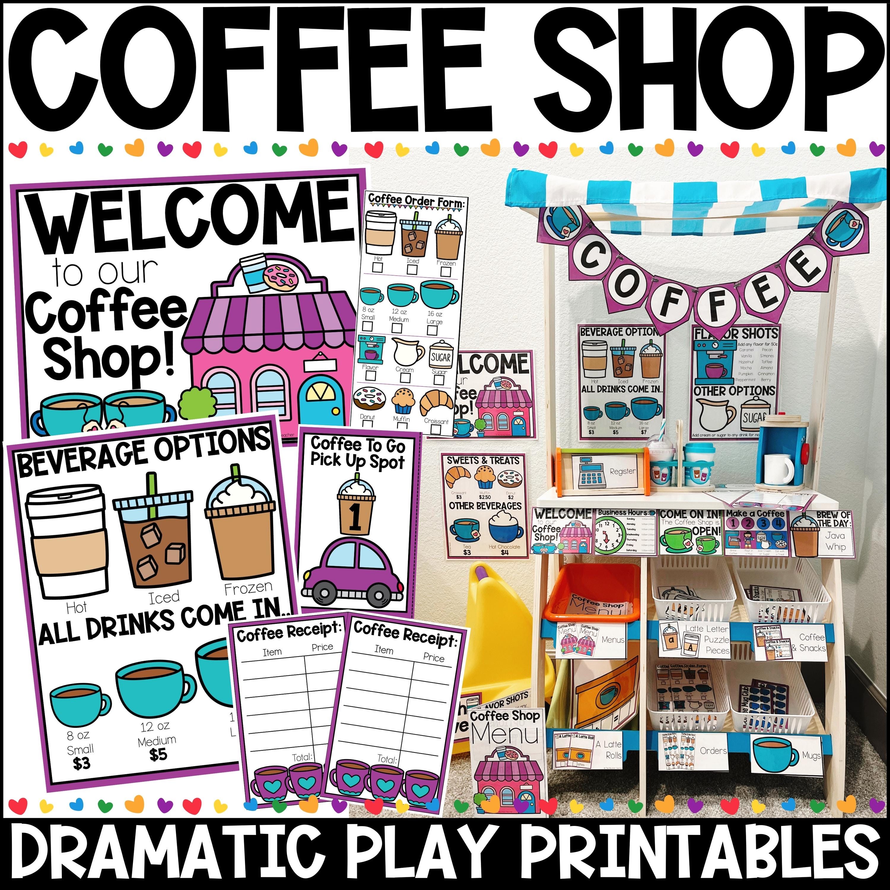 Coffee Shop Dramatic Play Bundle - Coffee Stand Printables, Preschool & Toddler Activities for Homeschool Moms and Kindergarten Classrooms