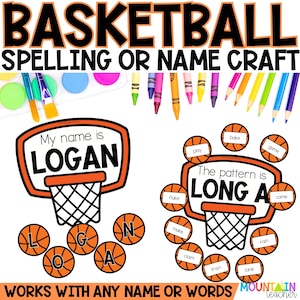 Basketball Name Craft Kit for Kids, Name Writing Template for Toddlers, Editable Spelling Craft, or Homeschool Elementary Phonics Activity