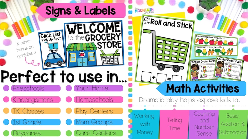 Grocery Store Dramatic Play Bundle - Supermarket Printables, Preschool & Toddler Activities for Homeschool Moms and Kindergarten Classrooms
