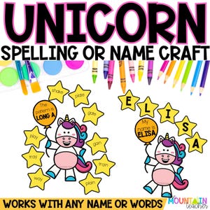 Unicorn Name Craft Kit for Kids, Name Writing Template for Toddlers, Editable Spelling Craft, or Homeschool Elementary Phonics Activity