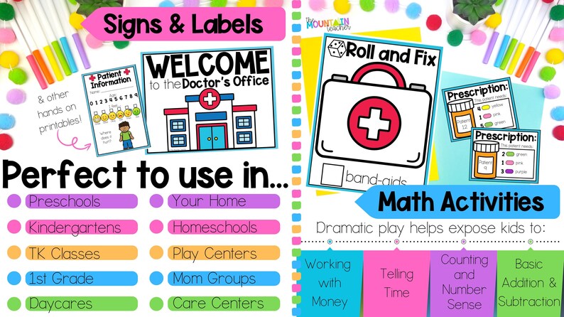 Doctor's Office Dramatic Play Printables Center, Hospital Posters, Cards, Games and Hands On Printables for the Home or Classroom