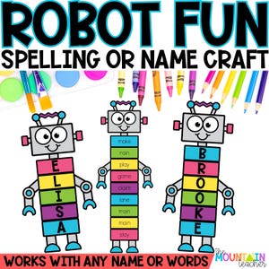 Robot Name Craft Kit for Kids, Name Writing Template for Toddlers, Editable Spelling Craft, or Homeschool Elementary Phonics Activity