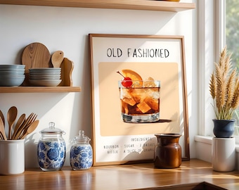 Old Fashioned Cocktail Art Print | Minimalist Bar Cart Decor