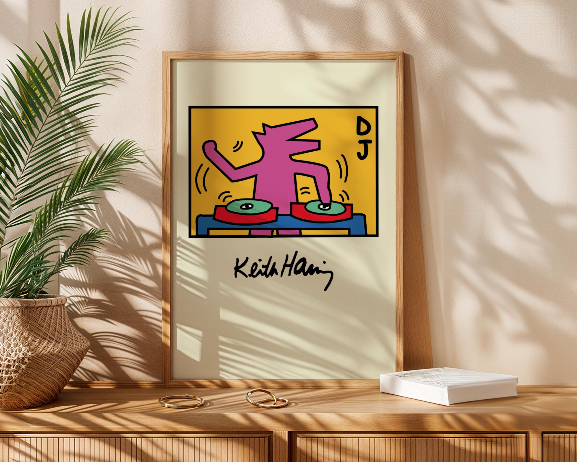 Keith Haring DJ Poster Print – Bold Street Art Turntable Design