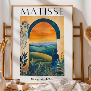 Henri Matisse inspirierte Sonnenuntergang Wandkunst | Boho Landschaft Poster | Warme Töne Naturdruck | Gelassene Reisekunst | Ästhetisches Dekor