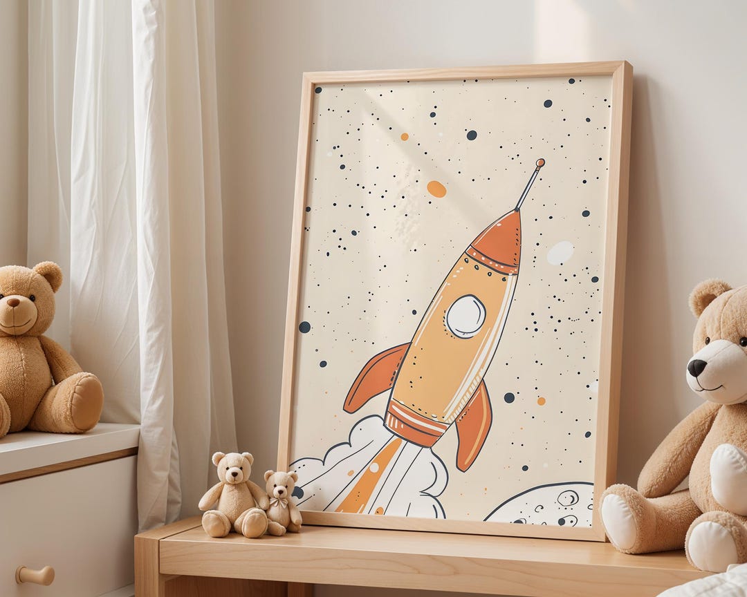 Playroom Ideas | Rocket Nursery Wall Art | Space Theme Baby Room Print ...