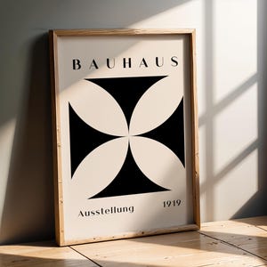 Bauhaus Black and White Art Print | Minimalist Abstract Geometric Poster | Monochrome Modern Wall Decor Neutral Home Style | Office Kitchen