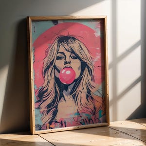 Graffiti Art Bubble Gum Girl Print | Street Art Poster | Urban Pop Art | Pink Bubble Wall Mural Decor | Edgy Modern Aesthetic Print