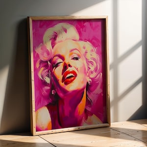 Marilyn Monroe Pop Art Wall Print | Glamorous Pink Retro Portrait | Bold Colourful Hollywood Icon Artwork For Bedroom, Bar Or Living Room
