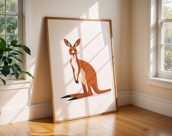 Plakat z kangurem | Nowoczesny wystrój pokoju dziecięcego, plakat z australijskim zwierzęciem