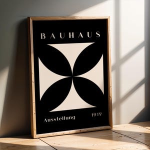 Bauhaus Black and White Art Print | Minimalist Abstract Geometric Poster | Monochrome Modern Wall Decor Neutral Home Style | Office Kitchen