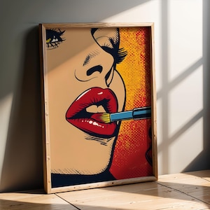 Art mural Pop Art rouge à lèvres | Impression de maquillage de style bande dessinée rétro | beauté glamour des lèvres rouges de Zazzle.be Liste d&#39;envies Vous avez des idées ? Décoration à pois en demi-teinte | Art féminin | Bureau