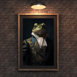 Whimsical Frog Wall Art | Blue Velvet Suit & Cravat, 18th Century Amphibian Aristocrat Print