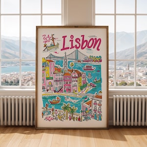 Lisbon Portugal Poster | Colourful Lisbon Wall Art | Portugal Travel Print | Cityscape Art | Unique Home Decor | Gift for Traveller
