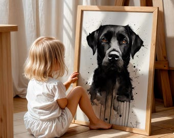 Black Labrador Watercolor Print | Modern Dog Portrait Wall Art