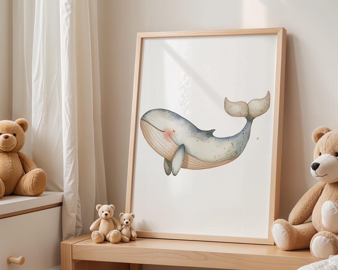 Playroom Ideas | Whale Nursery Wall Art | Ocean Animal Blue Sea Baby ...