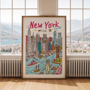 Poster stadsgezicht New York | Kleurrijke NYC-reisafdruk