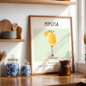 Mimosa Cocktail Art Print | Bar Cart Decor Cocktail Poster | Party Signature Drink Sign | Trendy Wall | Minimalist Elegant Sophisticated
