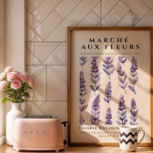 Lavendel Kräuter Illustration Druck | Wasserfarben botanisches Poster mit violetten Sprigs & Stengeln | Französische Land Cottage Dekor | Büroküche