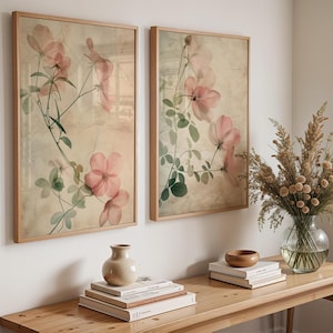 Pink Botanical Print Set | Floral Wall Art On Matte Paper