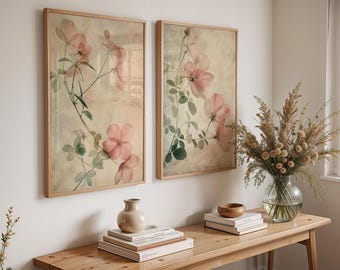 Pink Botanical Print Set | Floral Wall Art On Matte Paper