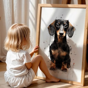 Black and Tan Dachshund Watercolour Dog Print | Sausage Dog Pet Portrait, Wiener Dog Wall Art, Minimal Modern Puppy Decor, Dachshund Lover