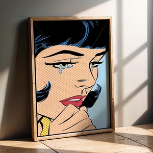 Crying Woman Pop Art Poster | Retro Comic Book Style Wall Art | Bold Vintage Expressionist Print for Mid-Century Modern Home Decor