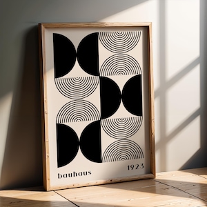 Bauhaus Black and White Art Print | Minimalist Abstract Geometric Poster | Monochrome Modern Wall Decor Neutral Home Style | Office Kitchen