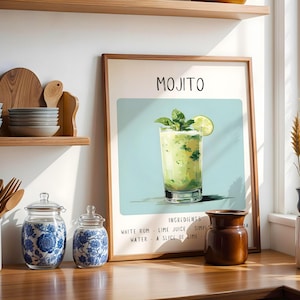 Mojito Cocktail Art Print | Bar Cart Decor Cocktail Poster | Party Signature Drink Sign | Trendy Wall | Minimalist Elegant Sophisticated