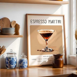 Espresso Martini Art Print | Bar Cart Decor Cocktail Poster | Party Signature Drink Sign | Trendy Wall | Minimalist Elegant Sophisticated