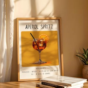Aperol Spritz Art Print | Bar Cart Decor Cocktail Poster | Party Signature Drink Sign | Trendy Wall | Minimalist Elegant Sophisticated Retro