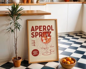 Lámina artística del cóctel Aperol Spritz • Decoración retro para bar italiano