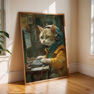 Gamer Cat Print | Whimsical Digital Wall Art Poster