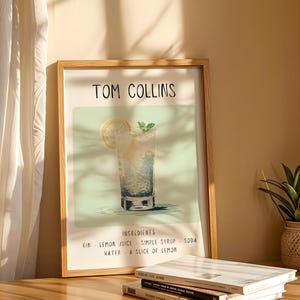 Tom Collins Art Print | Bar Cart Decor Cocktail Poster | Party Signature Drink Sign | Trendy Wall | Minimalist Elegant Sophisticated Retro