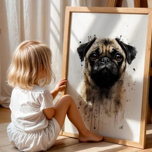 Pug Watercolour Print Fawn Pug Portrait Wall Art Cute Dog Painting Gift for Dog Lovers Home Decor Illustration