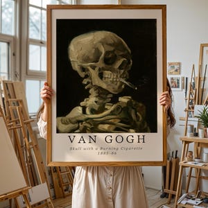 Van Gogh Schädel mit brennender Zigarette - Dunkle ästhetische Wandkunst, Gothic Vintage Poster, ausgefallene Wohnkultur, Kunstwerk in Museumsqualität