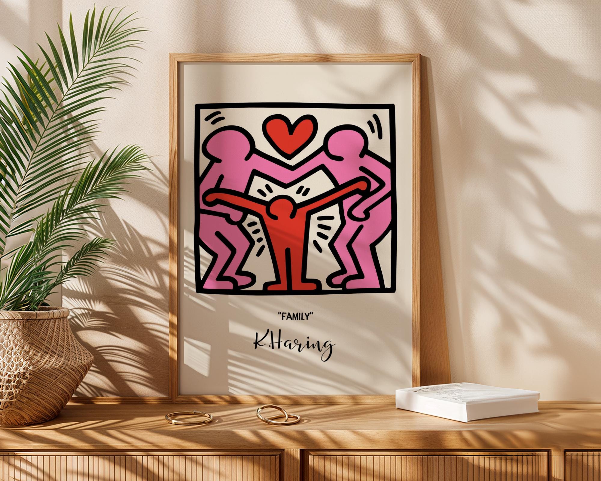 Keith Haring Inspired Wall Art | Bold Pop Art Print | Vibrant Street Style Decor | Dancing Figures & Family Love | 80s Retro Vibe | Kitchen