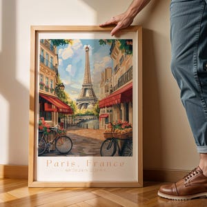 Paris Wall Art - Eiffel Tower Print - French Cityscape Poster - European Travel Decor - Romantic Parisian Street Scene Artwork