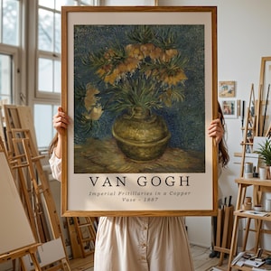 Lámina de Van Gogh "Fritillarias imperiales en un jarrón de cobre": arte floral para pared, póster impresionista vintage, decoración botánica para el hogar, idea de regalo