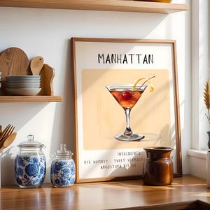 Manhattan Cocktail Art Print | Bar Cart Decor Cocktail Poster | Party Signature Drink Sign | Trendy Wall | Minimalist Elegant Sophisticated
