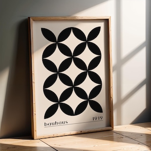 Bauhaus Black and White Art Print | Minimalist Abstract Geometric Poster | Monochrome Modern Wall Decor Neutral Home Style | Office Kitchen