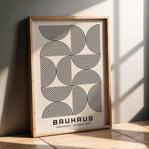Bauhaus Black and White Art Print | Minimalist Abstract Geometric Poster | Monochrome Modern Wall Decor Neutral Home Style | Office Kitchen