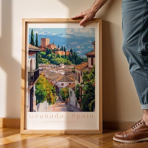 Granada Spain Wall Art - Alhambra Castle Print - Spanish Travel Poster - Andalusia Decor - Historic Cityscape Art for Home