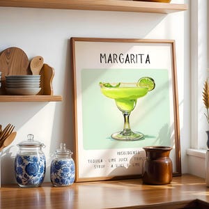 Margarita Cocktail Art Print | Bar Cart Decor Cocktail Poster | Party Signature Drink Sign | Trendy Wall | Minimalist Elegant Sophisticated